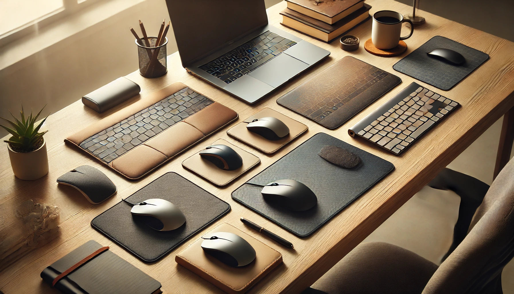 A premium office mouse pad with ergonomic wrist support in a modern workspace.