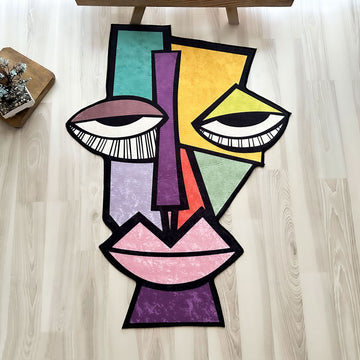 Abstract Picasso-Inspired Face Shaped Soft Rug