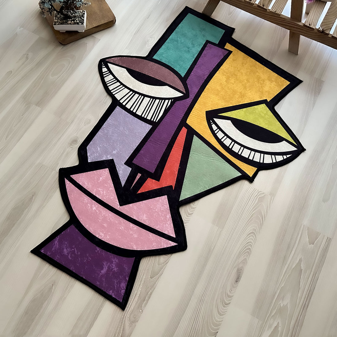 Abstract Picasso-Inspired Face Shaped Soft Rug