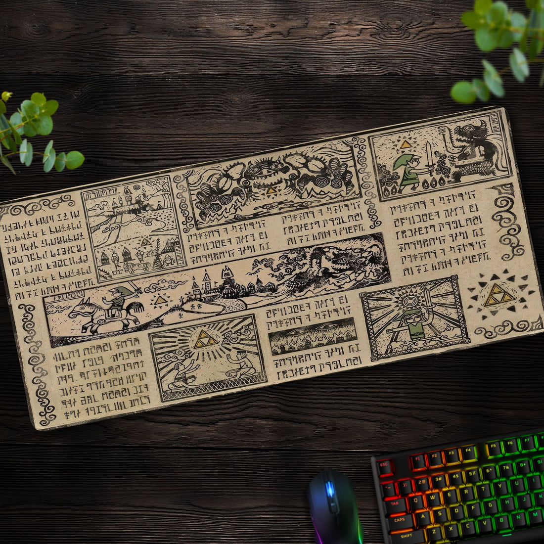 Zelda Hyrule Story Desk Mat, Ancient Tablet Mouse Pad