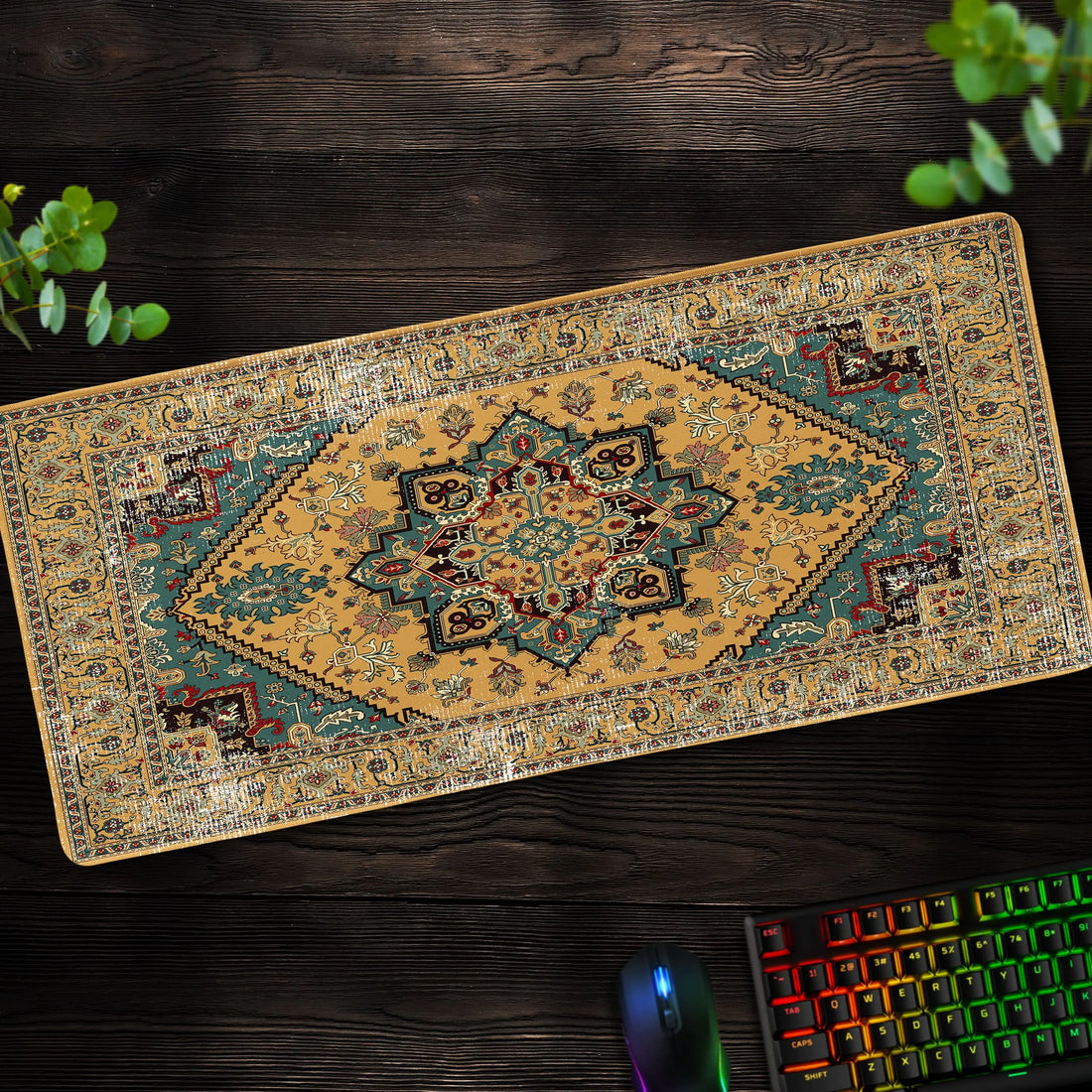Golden Persian Desk Mat, Oriental Rug Mouse Pad - Cocoon Markt
