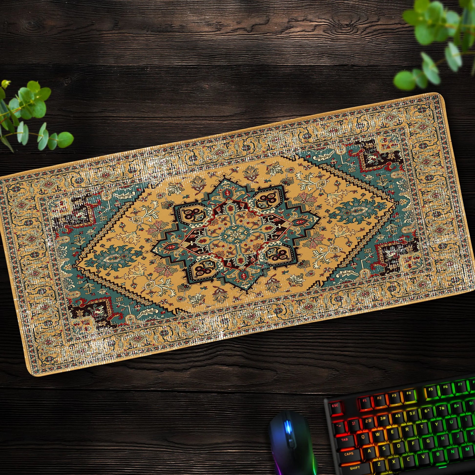 Golden Persian Desk Mat, Oriental Rug Mouse Pad - Cocoon Markt