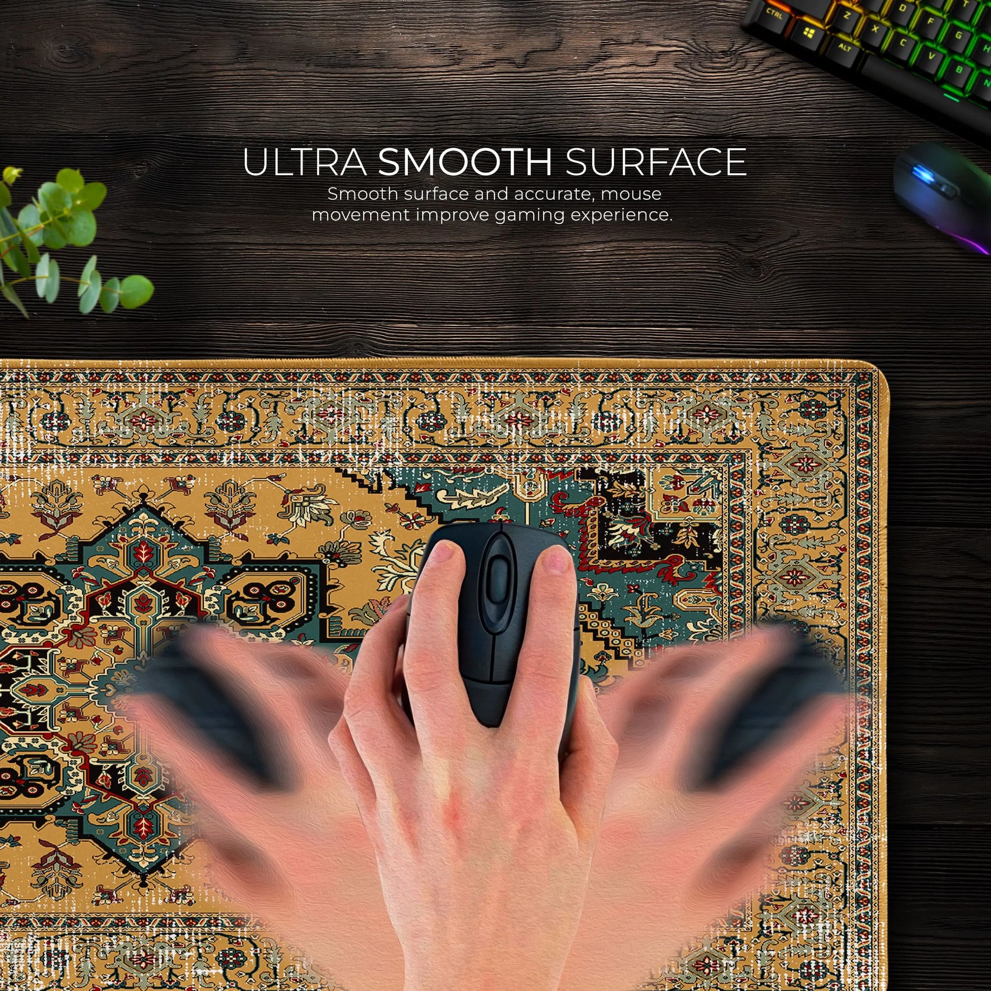 Golden Persian Desk Mat, Oriental Rug Mouse Pad - Cocoon Markt