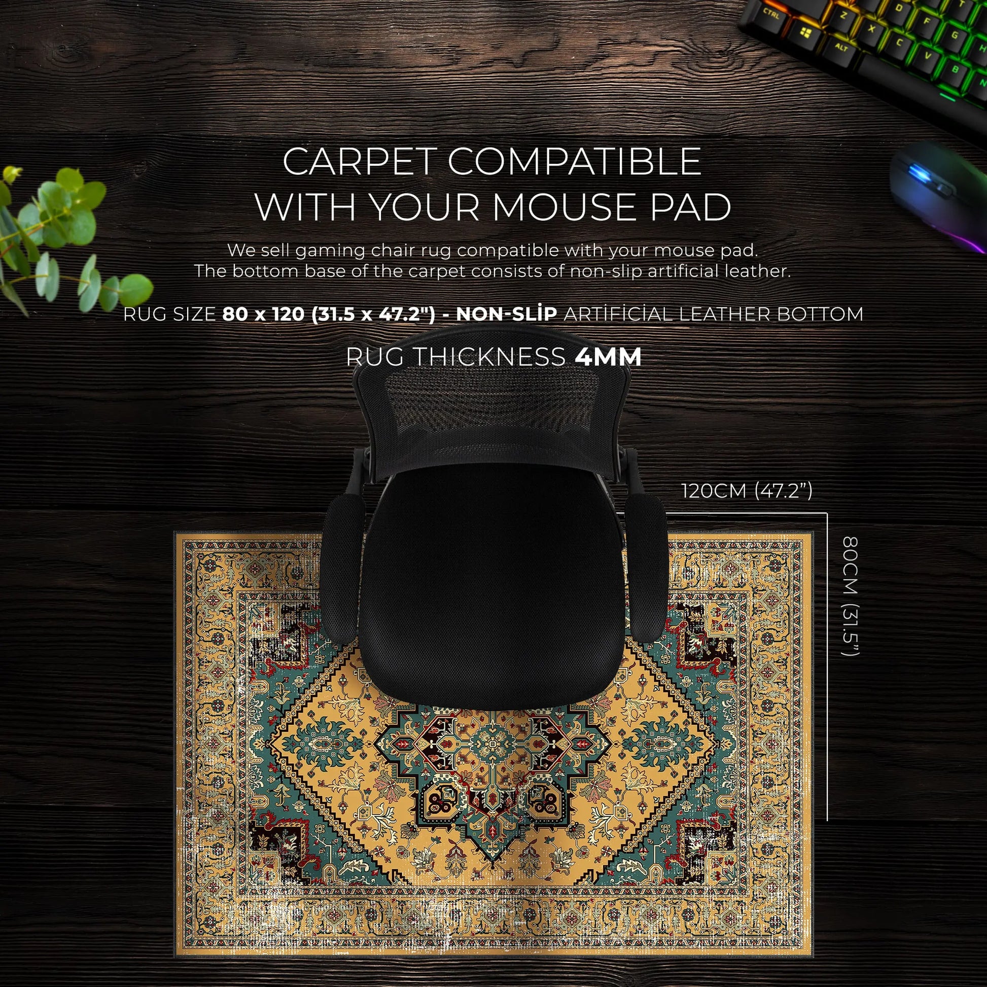 Golden Persian Desk Mat, Oriental Rug Mouse Pad - Cocoon Markt