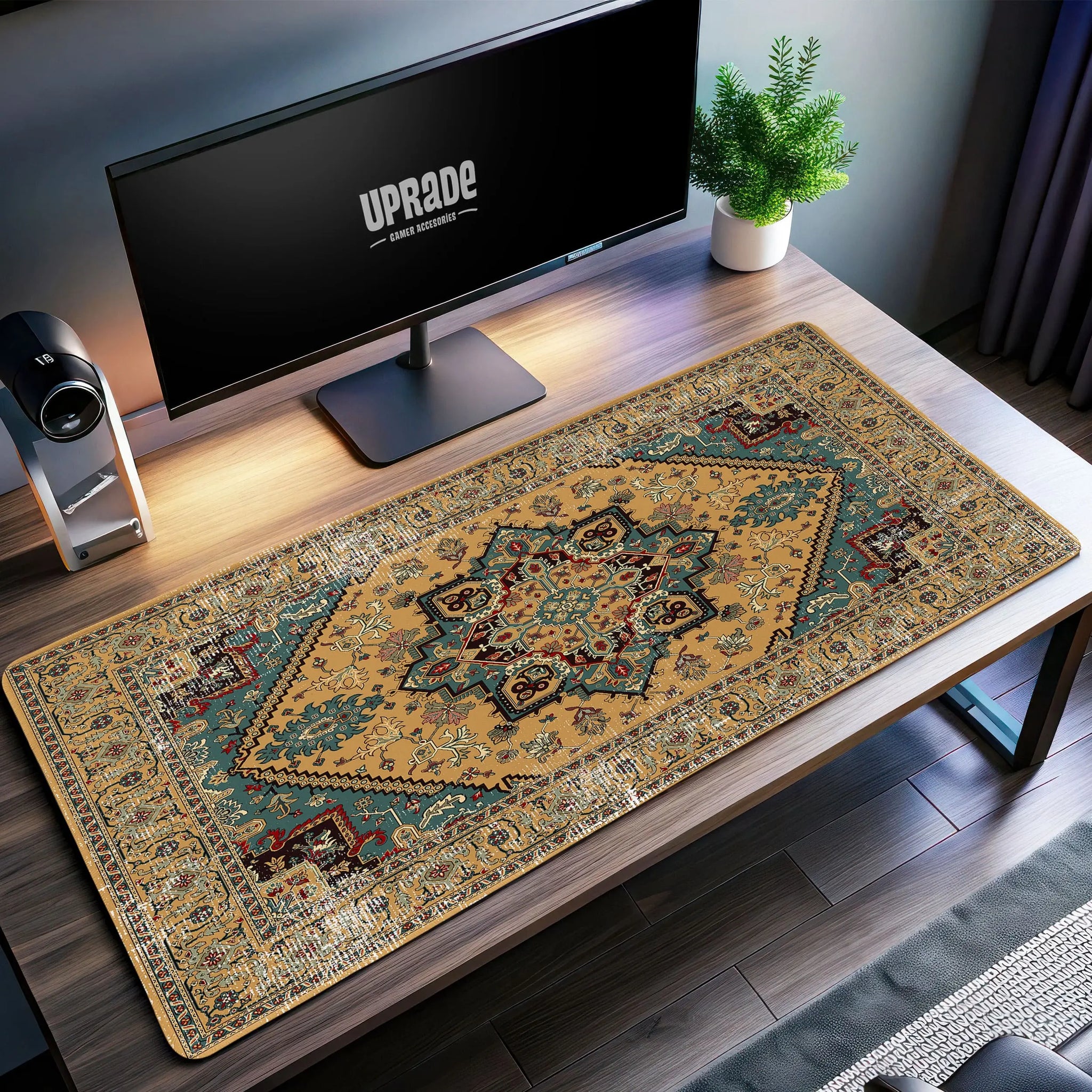 Golden Persian Desk Mat, Oriental Rug Mouse Pad - Cocoon Markt