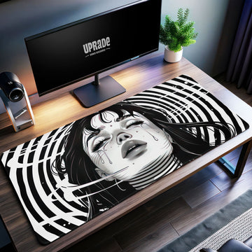 Hypnotic Tears Desk Mat, Monochrome Art Mouse Pad