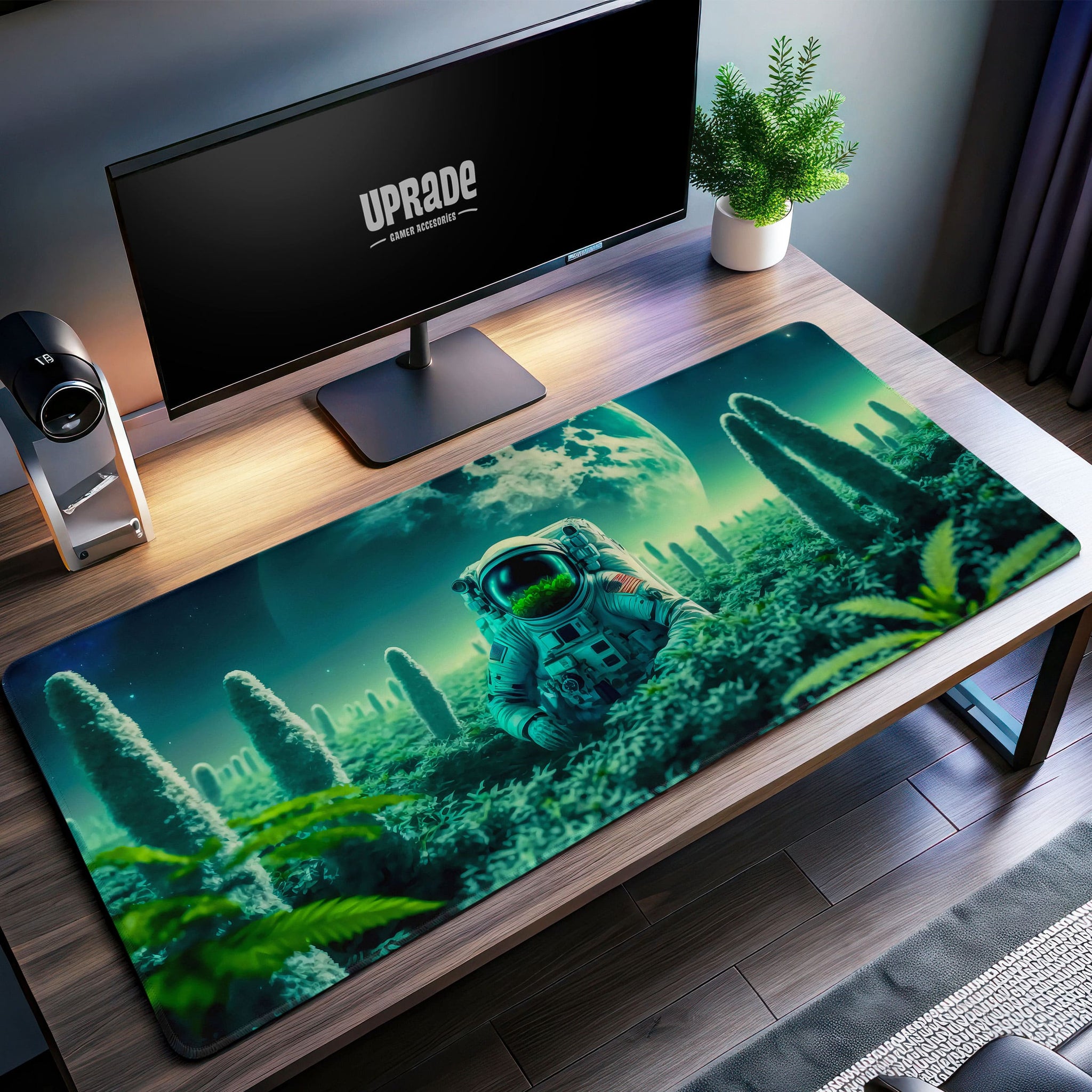 Cosmic Explorer Desk Mat, Lunar Botanist Mouse Pad