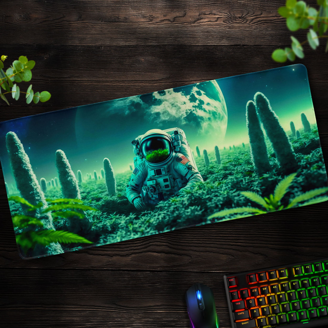 Cosmic Explorer Desk Mat, Lunar Botanist Mouse Pad