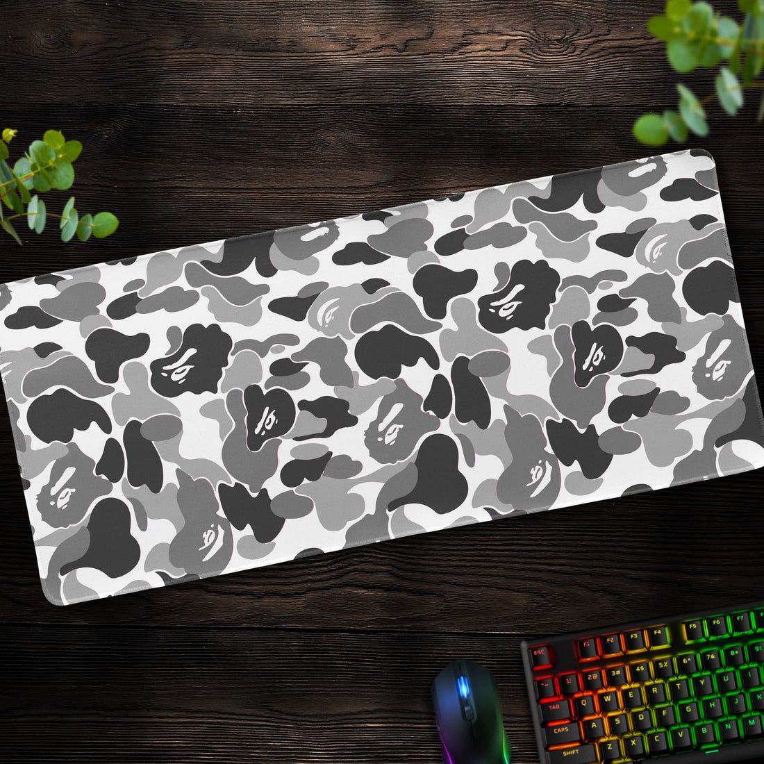 BAPE-Inspired Camo Desk Mat, Monochrome Mouse Pad