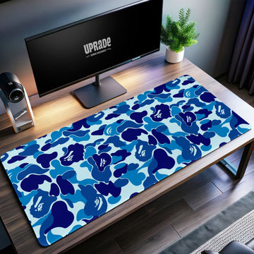 BAPE-Inspired Blue Camo Desk Mat, Stylish Mouse Pad