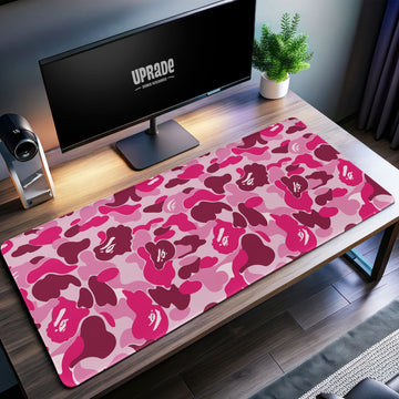 BAPE-Inspired Pink Camo Desk Mat, Stylish Mouse Pad