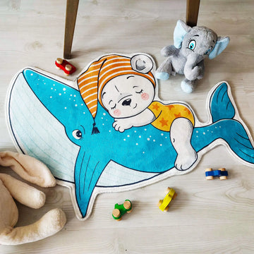 Bear and Whale Kids Area Rug, Cozy Decorative Carpet