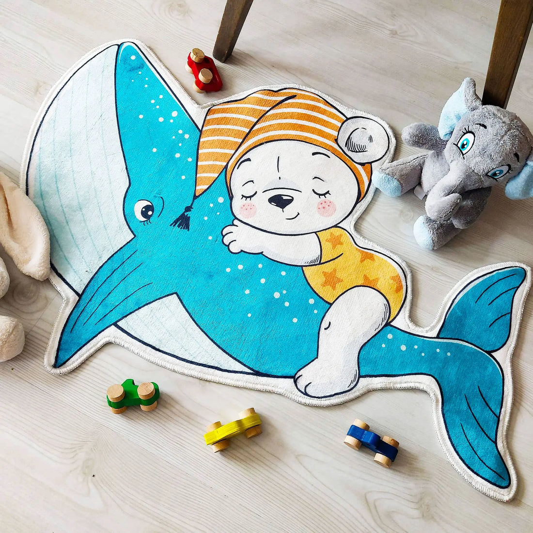 Bear and Whale Kids Area Rug, Cozy Decorative Carpet