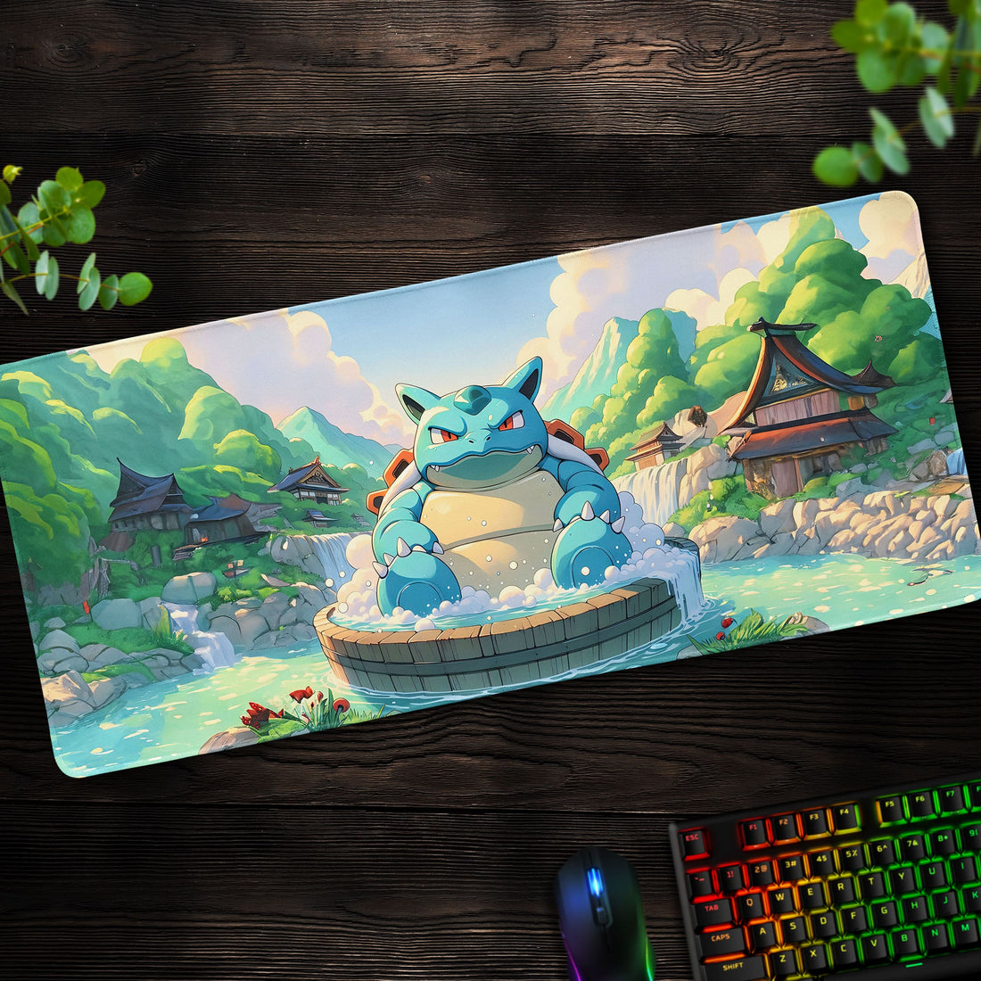 Blastoise Zen Retreat Desk Mat, Nature Escape Mouse Pad