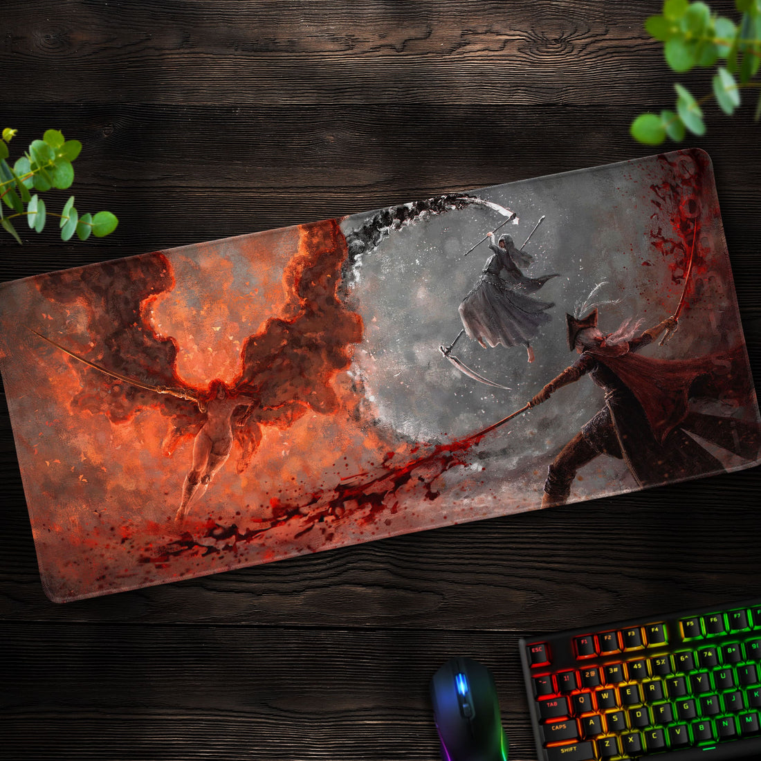 Bloodborne Epic Hunter Battle Desk Mat, Moonlit Duel Mouse Pad