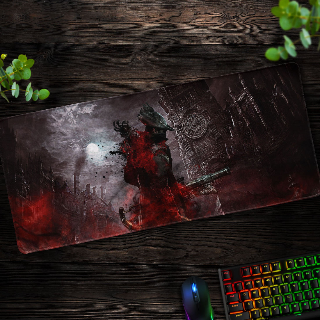 Bloodborne Gothic Hunter Desk Mat, Yharnam Moon Mouse Pad