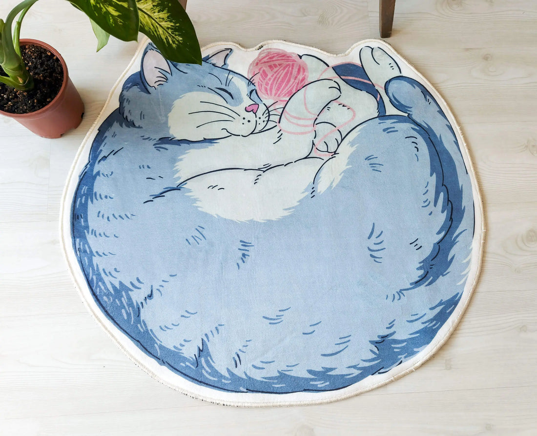 Blue Cat Area Rug, Cozy Decorative Carpet