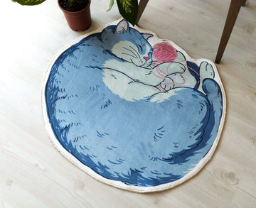 Blue Cat Area Rug, Cozy Decorative Carpet