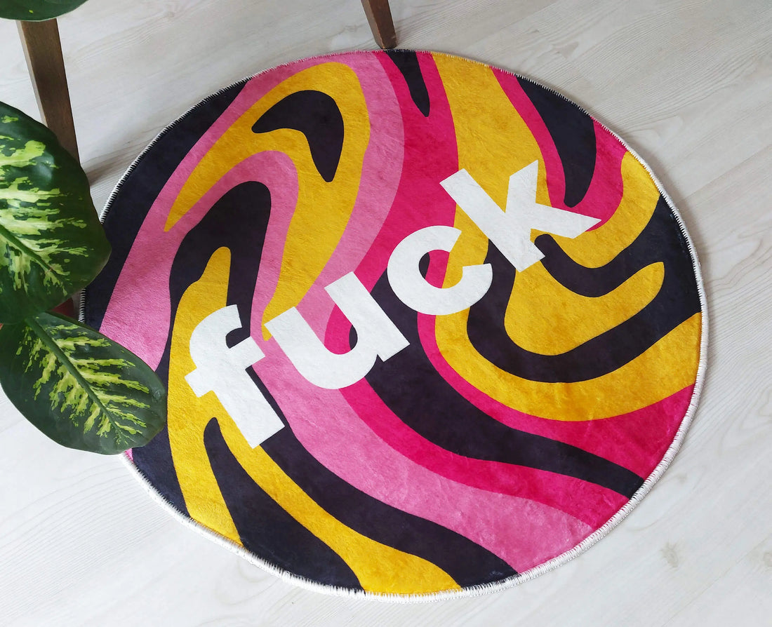 Bold Colorful Text Rug, Vibrant Statement Carpet