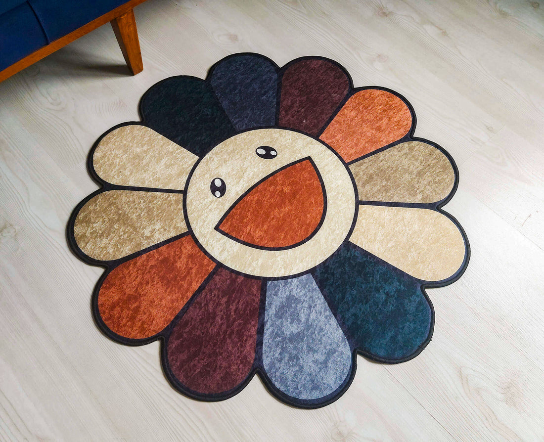 Takashi Murakami Inspired Multicolor Flower Rug