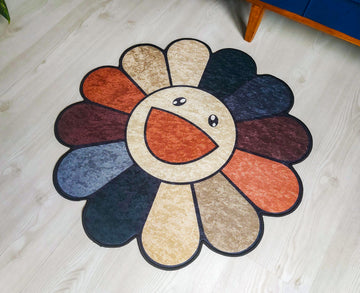 Takashi Murakami Inspired Multicolor Flower Rug