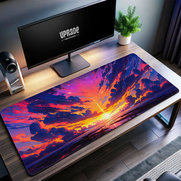 Vibrant Sunset Horizon Desk Mat, Cosmic Sky Mouse Pad