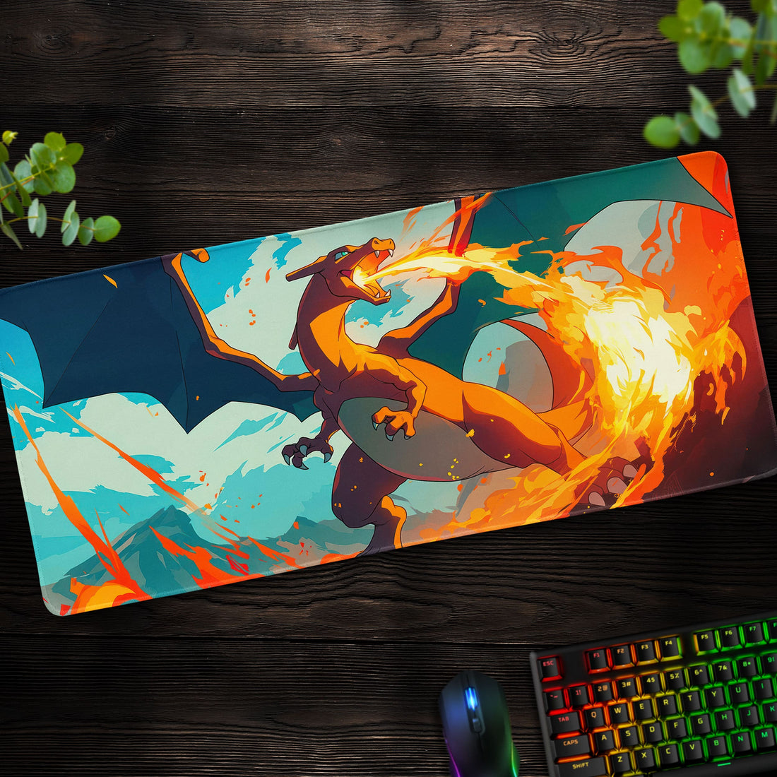 Charizard Desk Mat, Pokémon Fire Dragon Mouse Pad