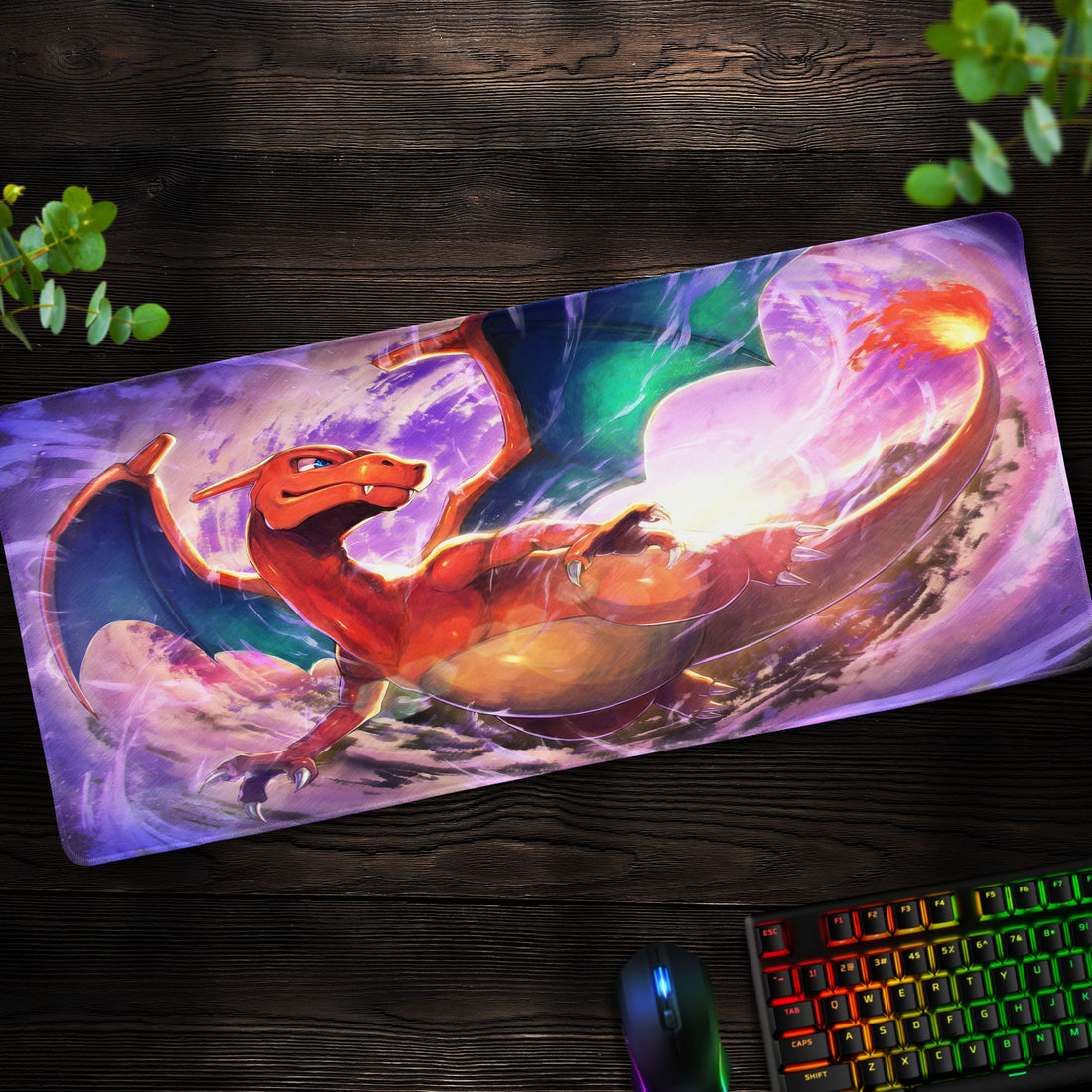 Charizard Battle Sky Desk Mat, Pokémon Flame Mouse Pad