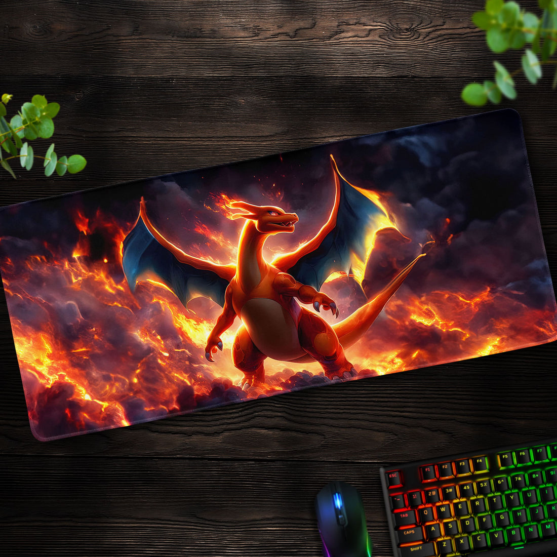 Charizard Inferno Desk Mat, Fiery Pokémon Mouse Pad