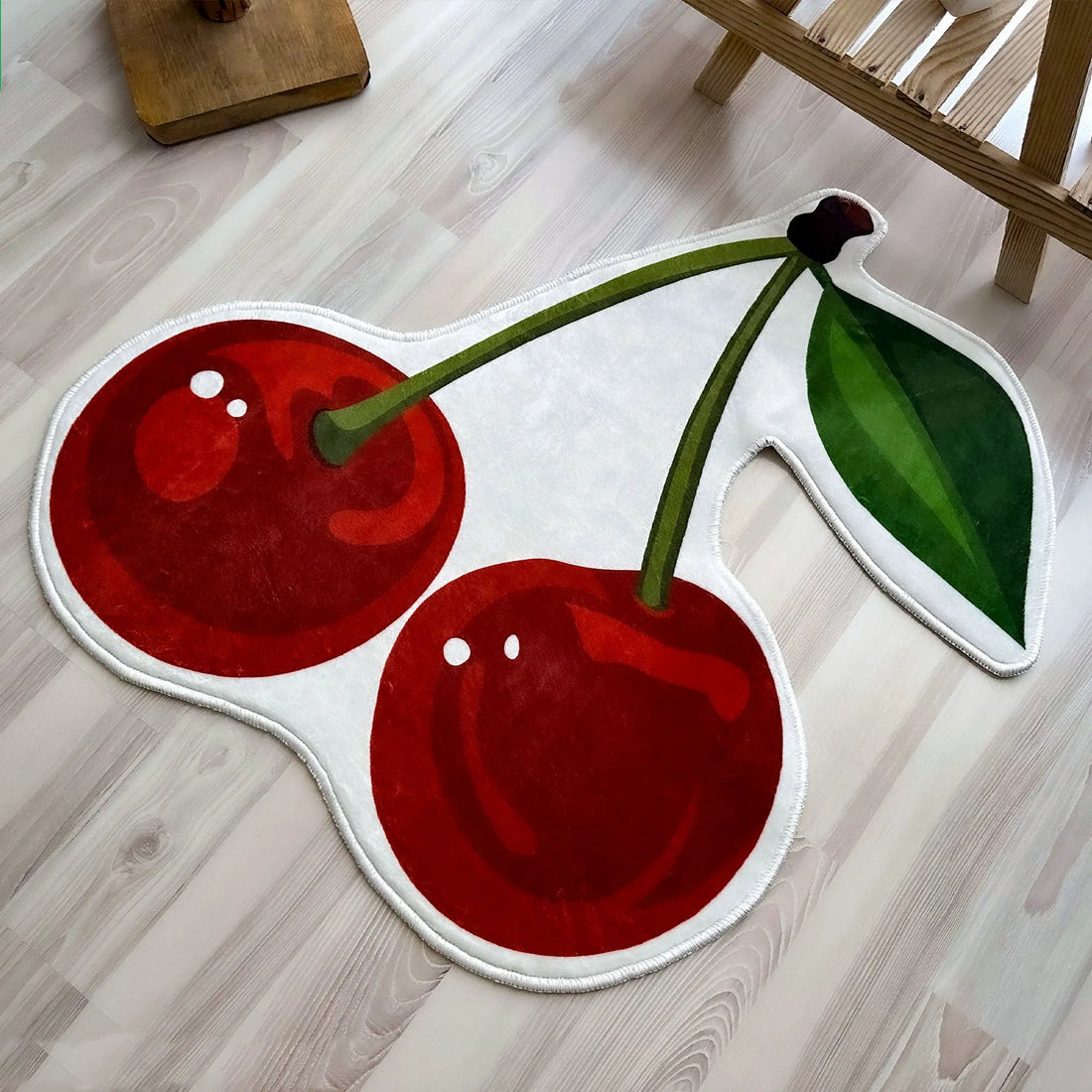 Cherry Shaped Kitchen Rug, Decorative Plush Carpet