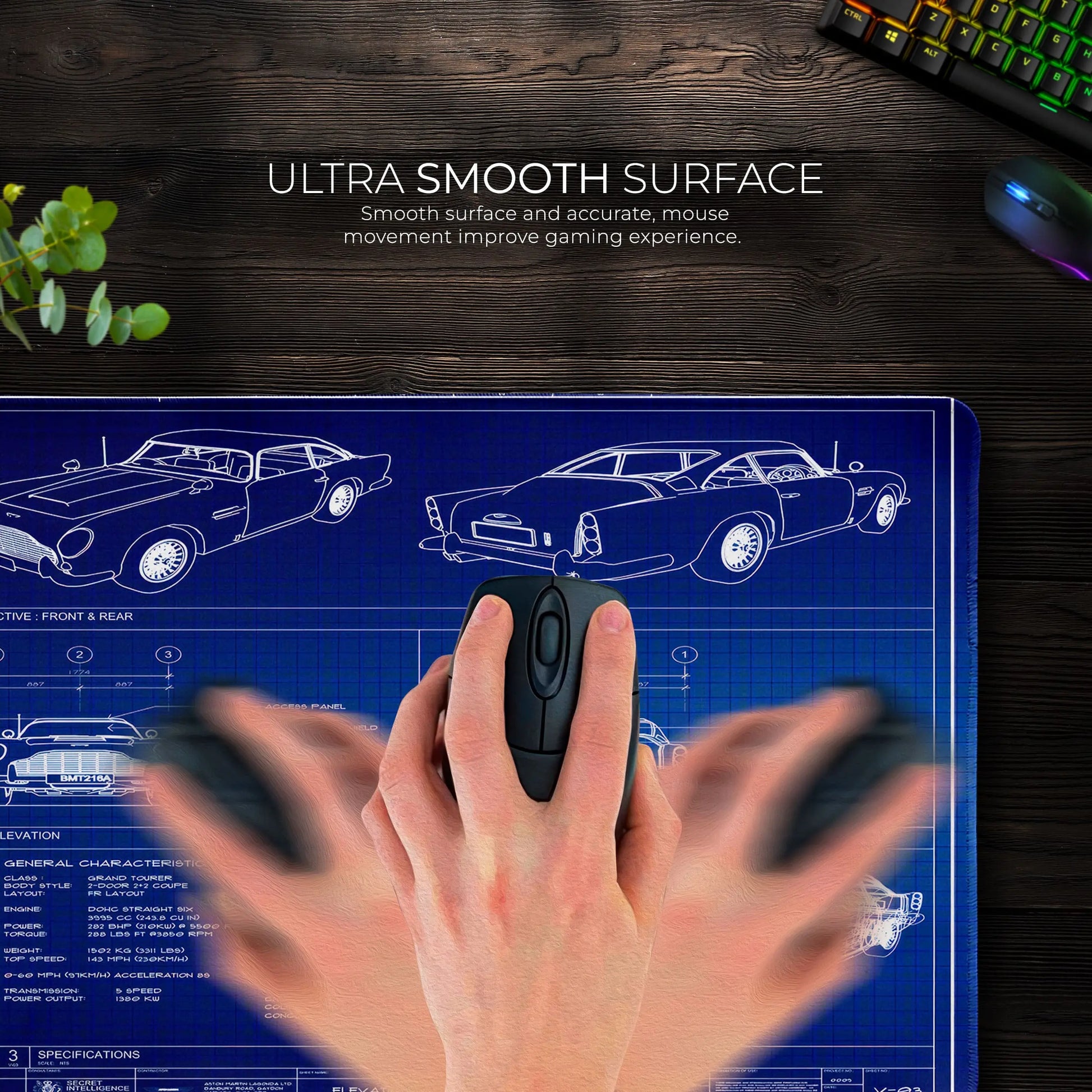 Aston Martin DB5 Blueprint Desk Mat, 007 Car Mouse Pad - Cocoon Markt