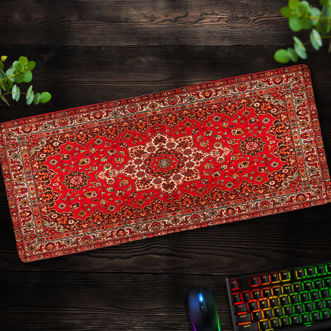 Classic Red Persian Desk Mat, Vintage Rug Mouse Pad