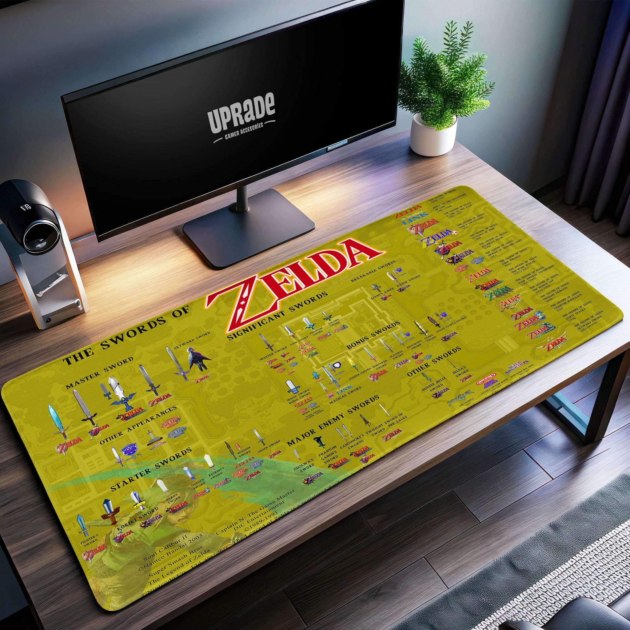 Swords of Zelda Desk Mat, Hyrule Blade Guide Mouse Pad