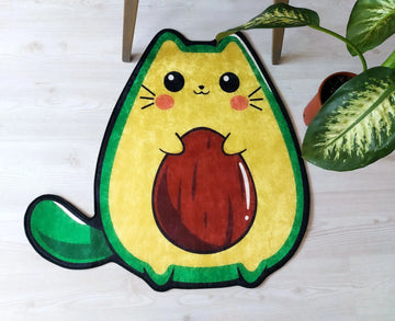 Cute Avocado Cat Rug, Fun Decorative Carpet for Kids