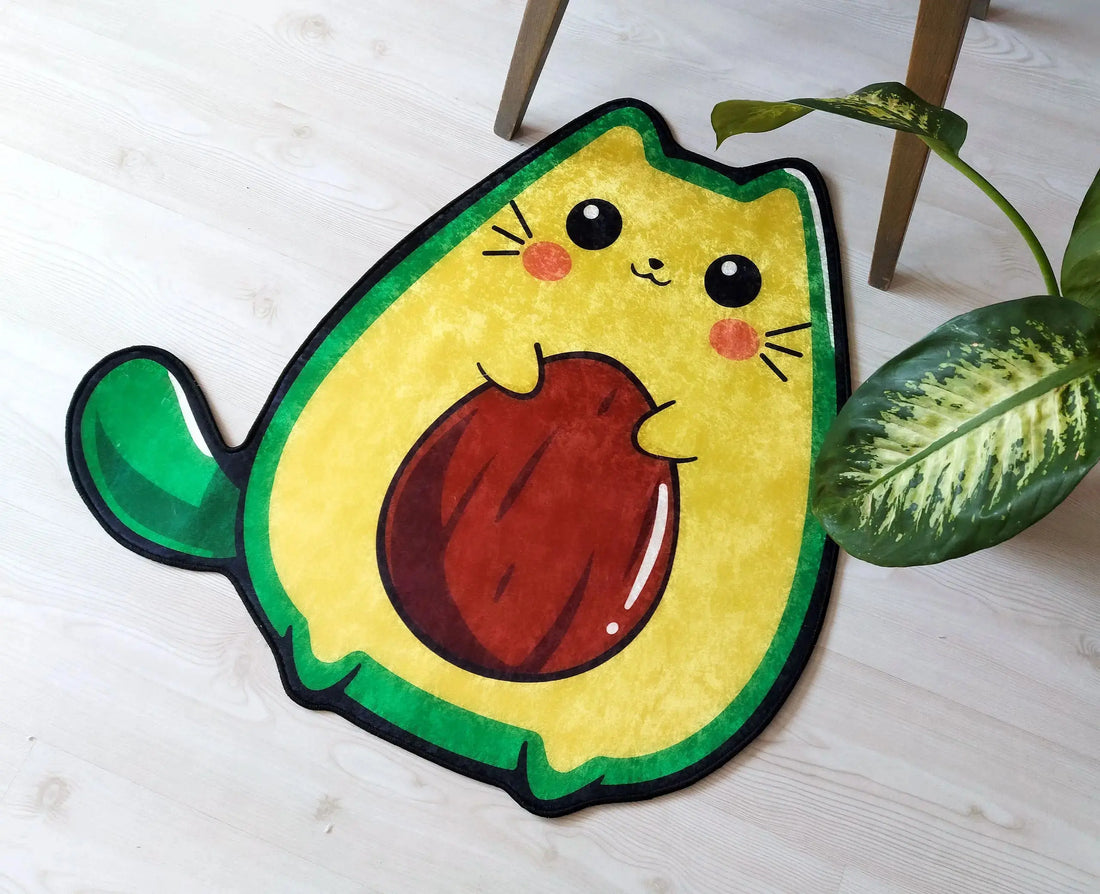 Cute Avocado Cat Rug, Fun Decorative Carpet for Kids