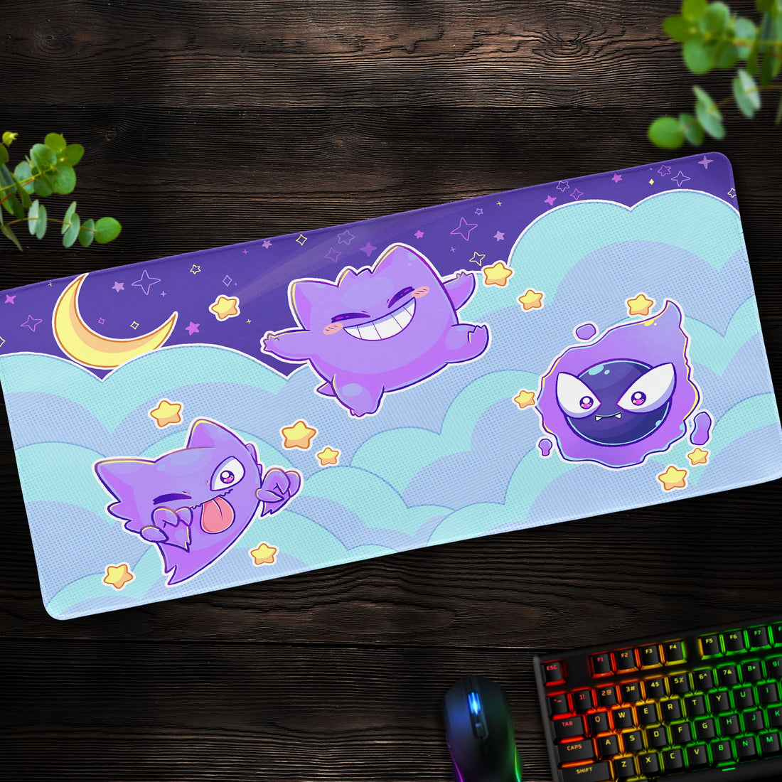 Gengar Ghostly Night Desk Mat, Haunter & Gastly Mouse Pad