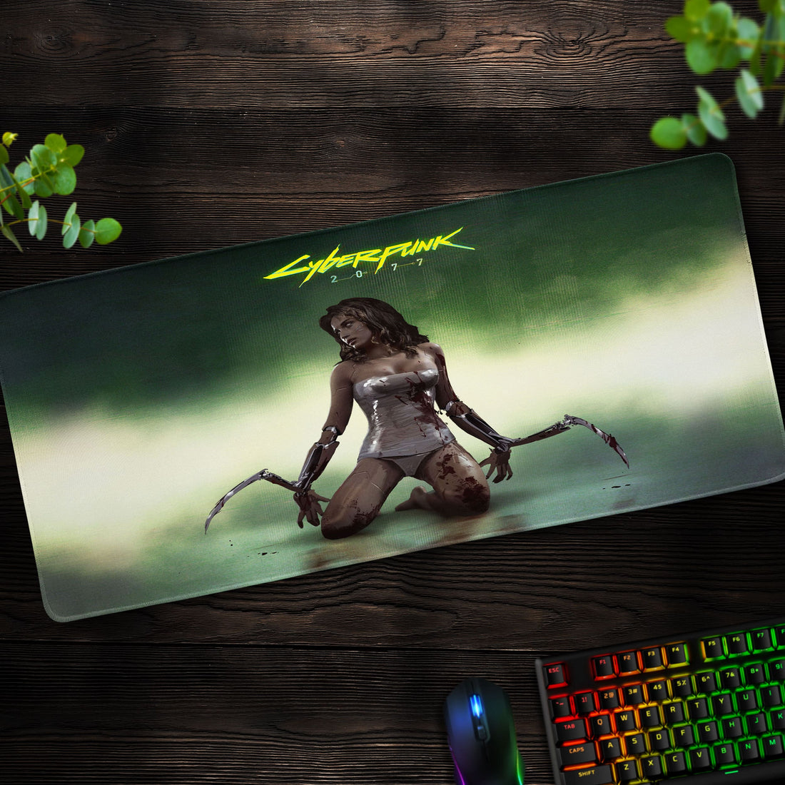 Cybernetic Assassin Desk Mat, Cyberpunk Gaming Mouse Pad