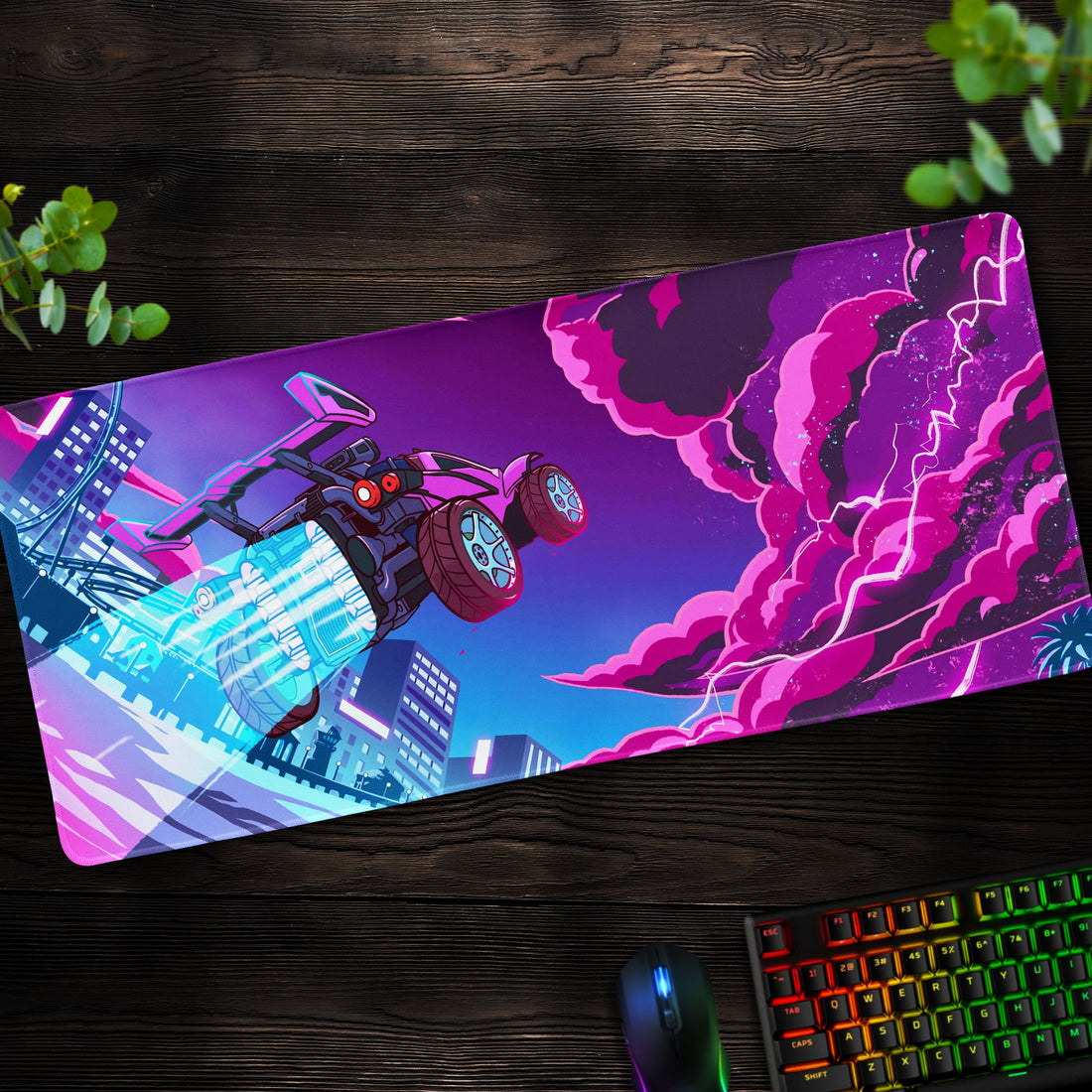 Cyber Drift Desk Mat, Futuristic Racing Mouse Pad