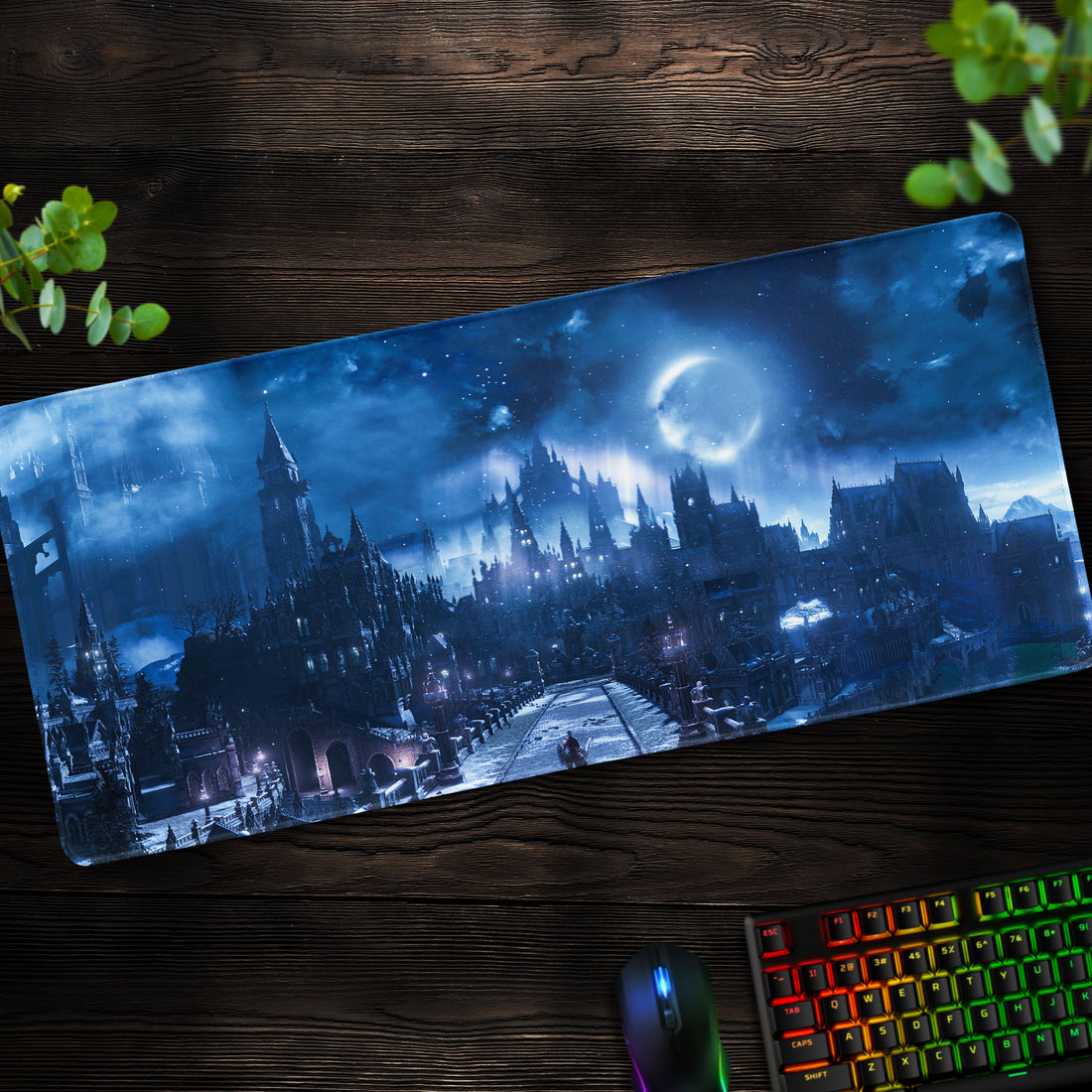 Dark Souls Moonlit City Desk Mat, Gothic Fantasy Mouse Pad