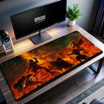 Flaming Demon Slayer Squad Desk Mat, Epic Mouse Pad