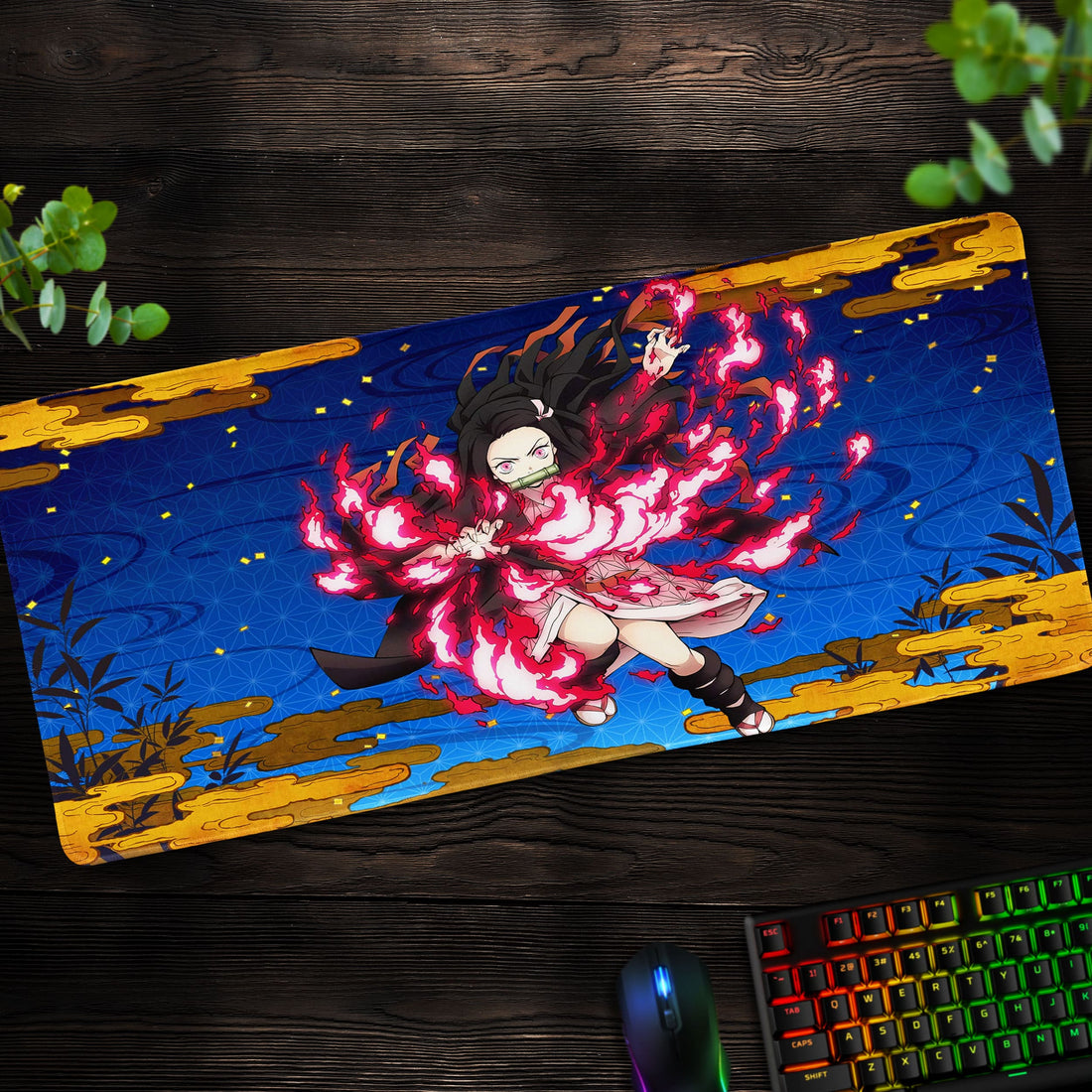 Nezuko Kamado Flame Burst Desk Mat, Demon Slayer Mouse Pad