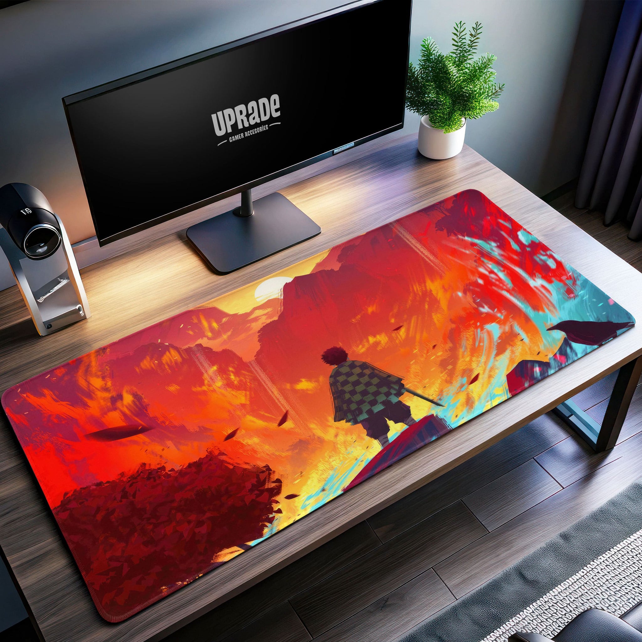 Tanjiro Flame Battle Desk Mat, Demon Slayer Mouse Pad