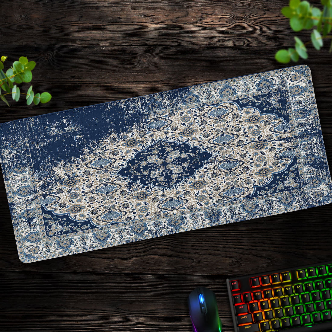 Navy Vintage Persian Desk Mat, Classic Rug Mouse Pad