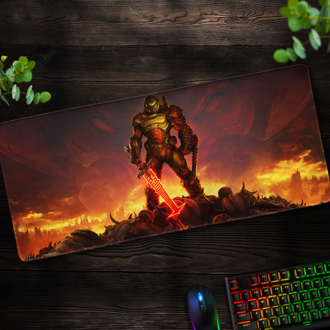 Doom Slayer Eternal Flame Desk Mat, Iconic Demon Slayer Mouse Pad