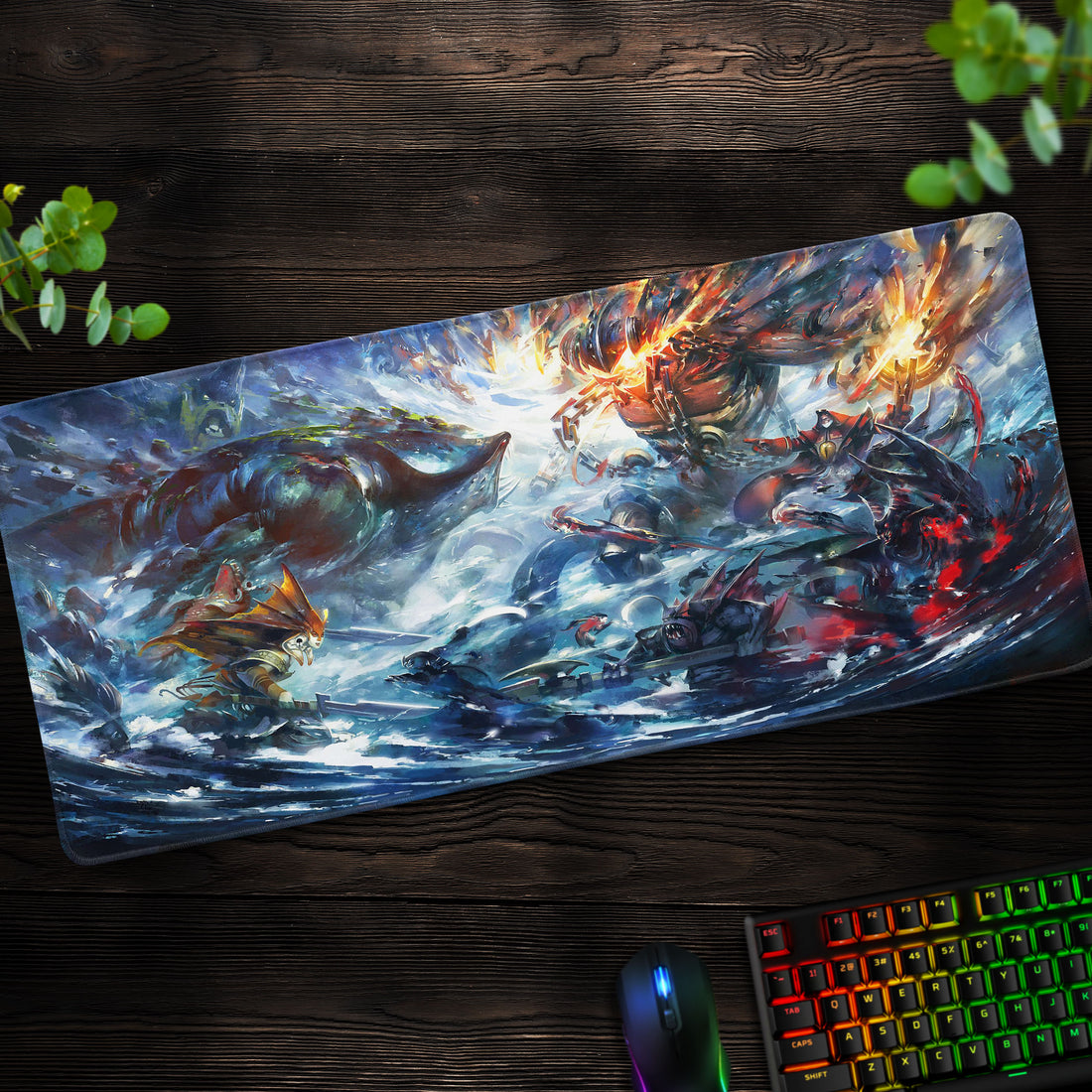 Dota 2 Battle of Titans Desk Mat, Epic Ocean Clash Mouse Pad