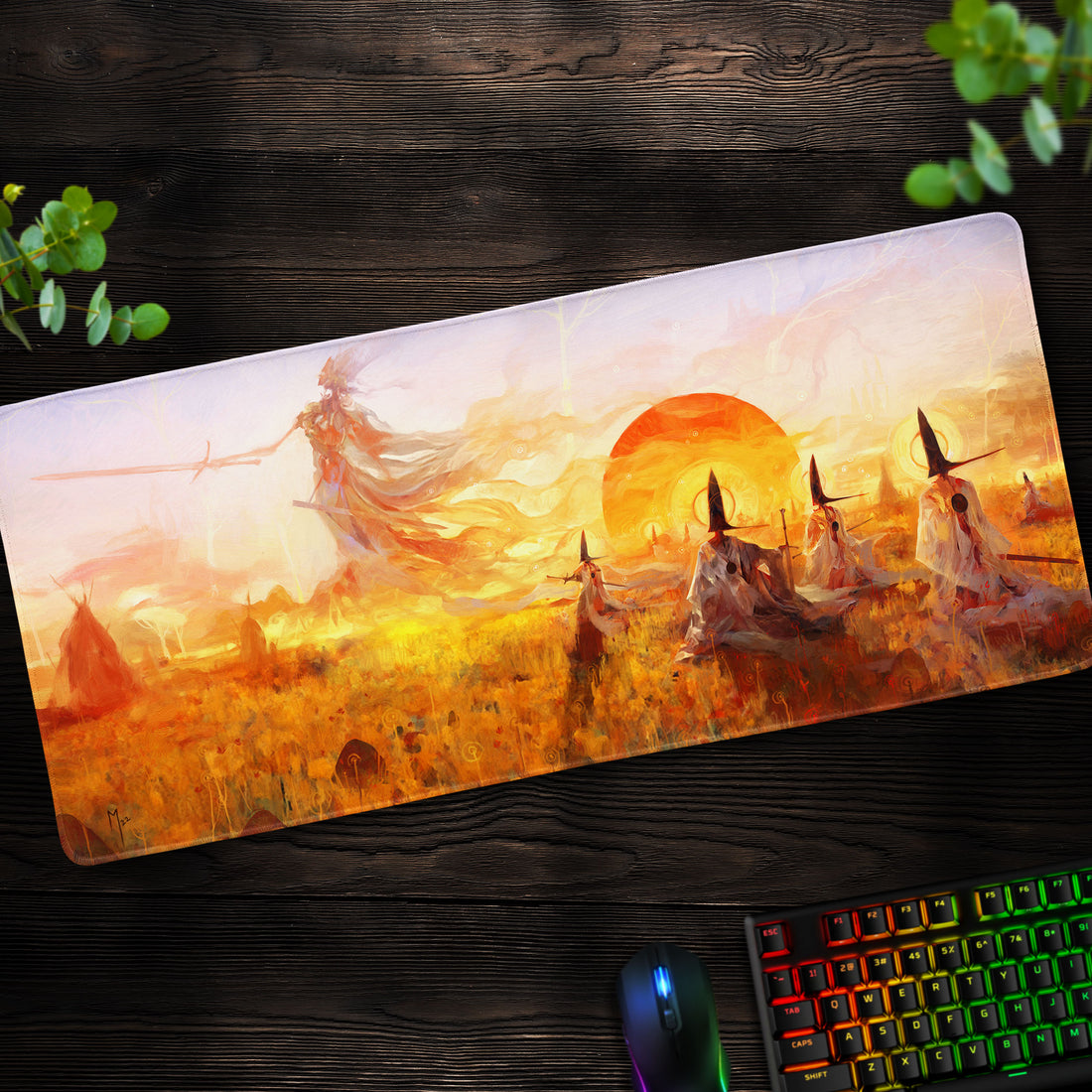 Elden Ring Sunset Warriors Desk Mat, Golden Horizon Mouse Pad