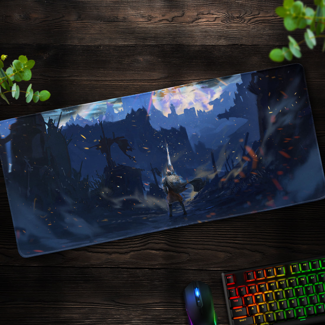 Elden Ring Tarnished Knight Desk Mat, Ruined Battlefield Mouse Pad