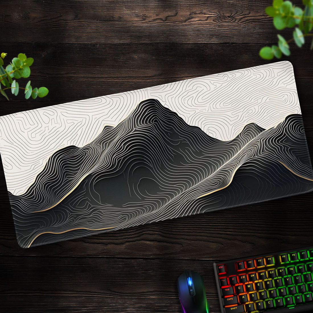 Modern Topographic Desk Mat, Abstract Mountain Mouse Pad