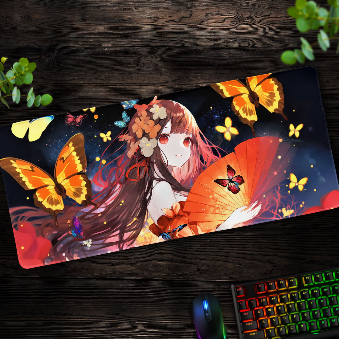 Butterfly Dream Desk Mat, Anime Art Mouse Pad