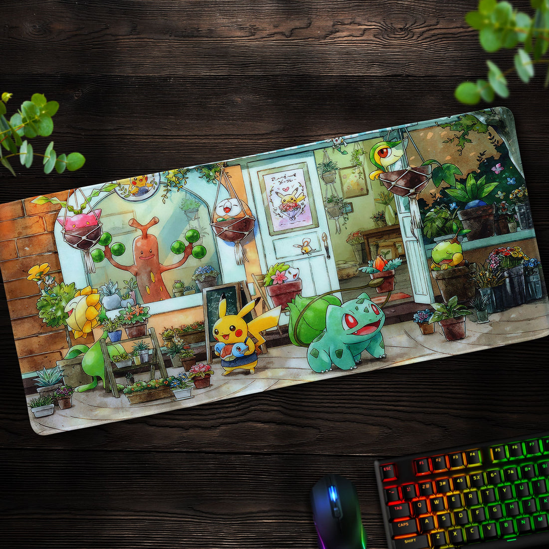 Pokémon Garden Café Desk Mat, Pikachu & Bulbasaur Mouse Pad